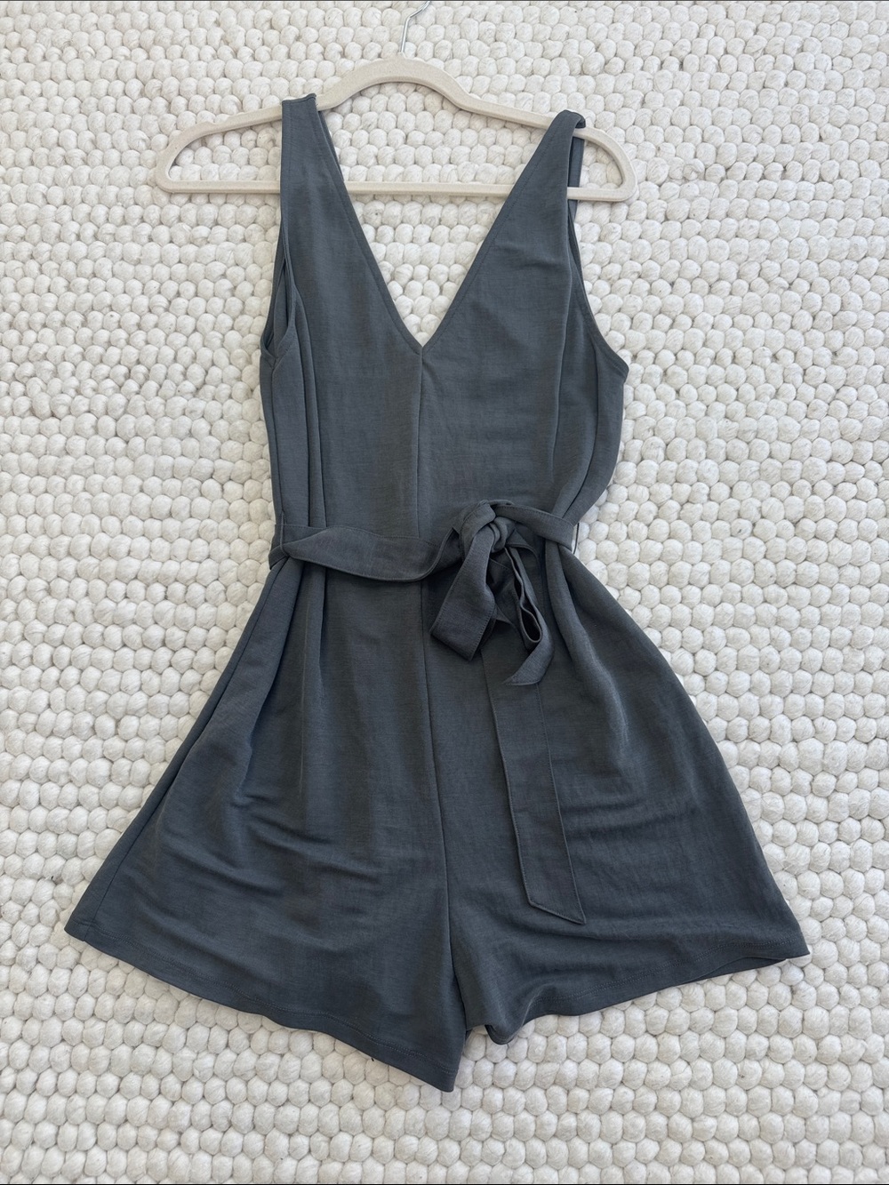 Zara Dark Gray Sleeveless V-Neck Romper with Waist Tie